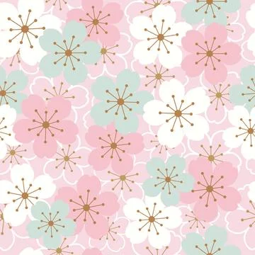Sakura seamless pattern in pastel color Stock Illustration