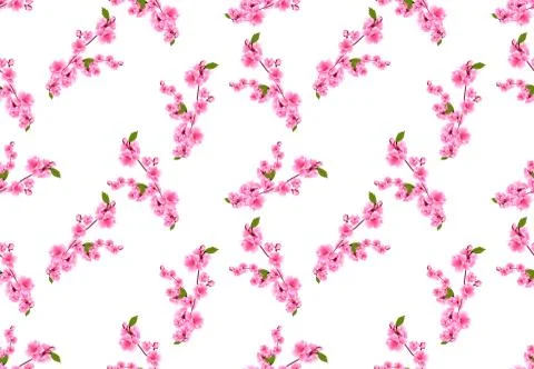 Sakura seamless. Small Bouquets of cherry blossoms with buds. Industrial Desi Stock Illustration