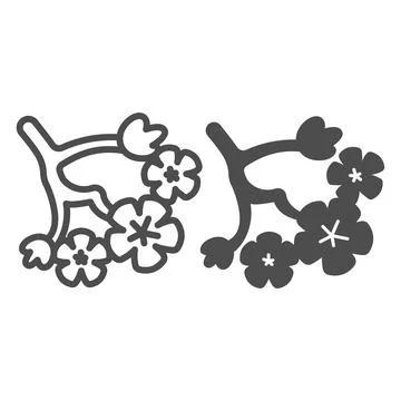 Sakura tree flowers, cherry blossoms line and solid icon, asian culture concept Stock Illustration