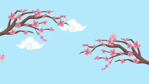 sakura trees branches sky scene animatio... | Stock Video | Pond5