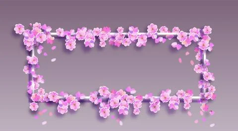 Sakura on a white frame and gradient background. Place for advertisement, ann Stock Illustration