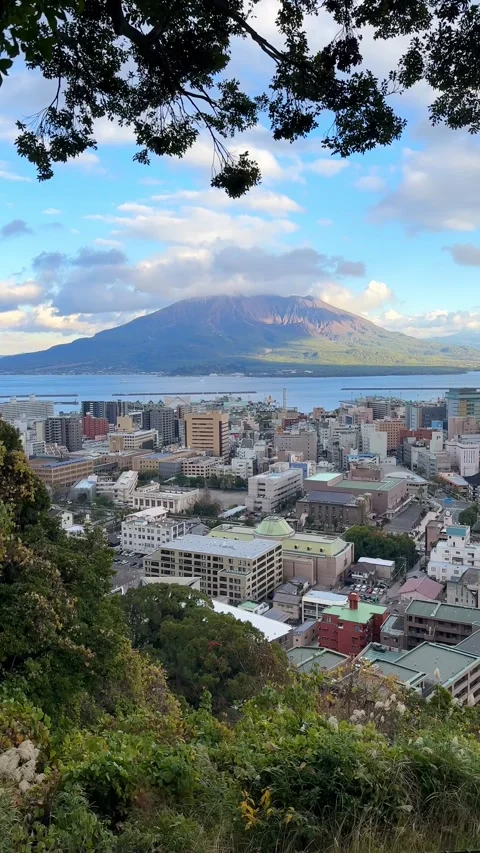 Sakurajima, the active volcano only 4km off the coast of Kagoshima Stock Footage 278371654