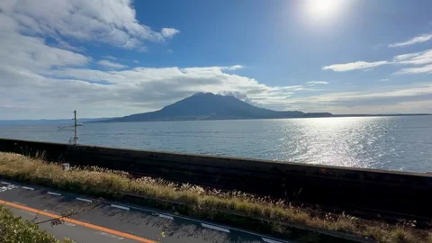 Sakurajima, the active volcano only 4km off the coast of Kagoshima Stock Footage 278371656