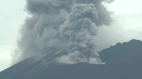 Sakurajima Volcano Erupts Ash Cloud Stock Footage 8838698