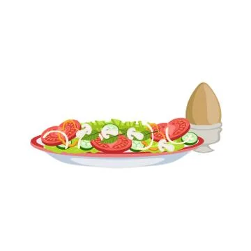 Salad And Boiled Egg Breakfast Food Set Illustrazione stock