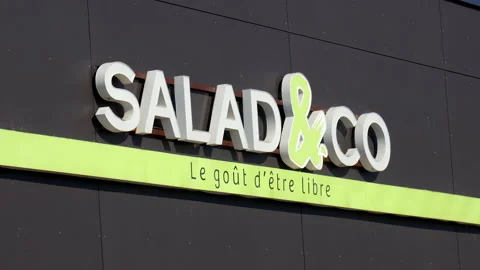 Salad and Co logo on the front of the salad restaurant Stock Footage 153590209