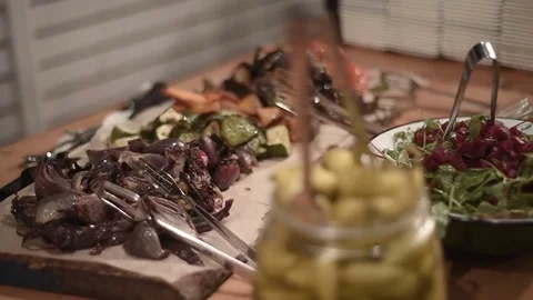 Salad and Roasted Vegetables Stock Footage 72777656