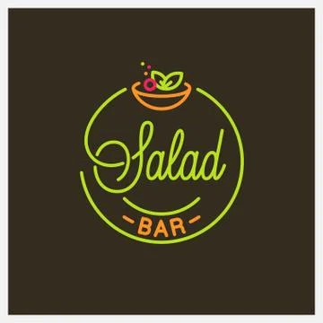 Salad bar logo. Round linear logo of salad bowl Stock Illustration