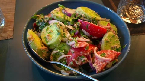Salad being prepared on a restaurant table Stock-Footage 286310815