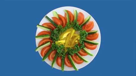 Salad on a blue background - chromakey Stock Footage 61187302