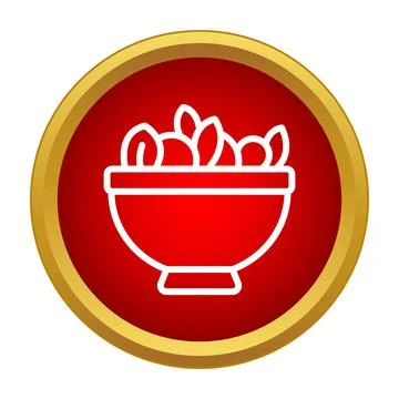 Salad bowl icon on red button with gold border Stock Illustration