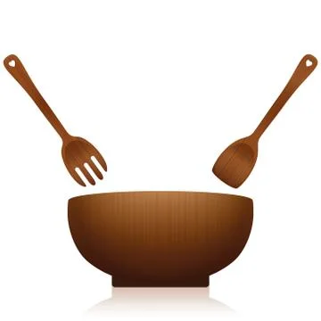 Salad Bowl Servers Kitchen Tools Dark Wood Stock Illustration