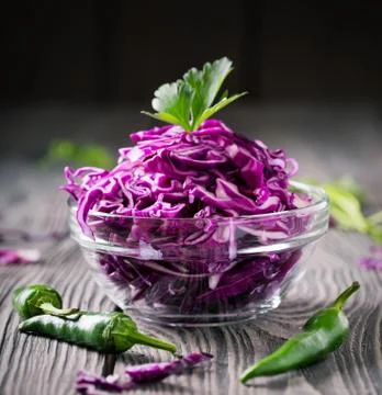 Salad from chopped red cabbage Stock Photos