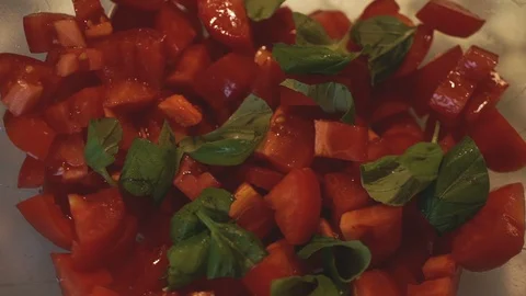 Salad with Chopped Tomatoes and Basil Video stock 99246058