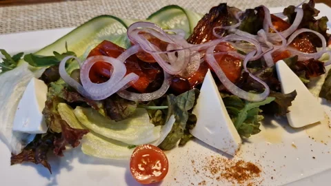 Salad close-up. Cafe, restaurant. 4k Stock Footage 242018746