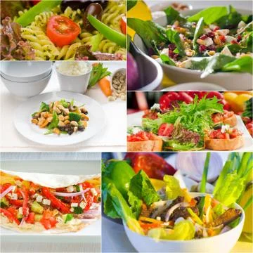 Salad collage composition nested on frame Stock Photos
