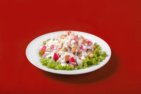 Salad with crab meat for the menu Stock Photos