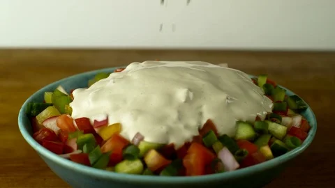 Salad decoration Slowmotion 스톡 동영상 84059625