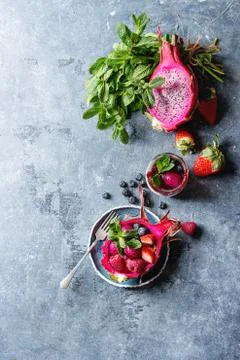 Salad in dragon fruit Stock Photos