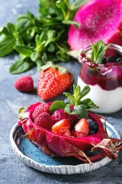 Salad in dragon fruit Stock Photos