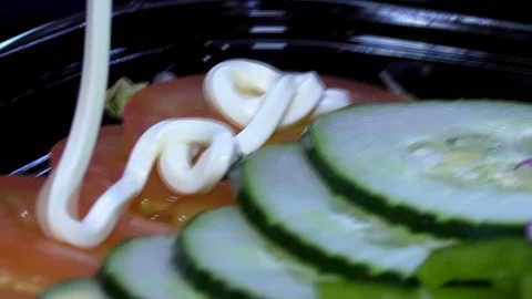 Salad dressing on salad Stock-Footage 105983392