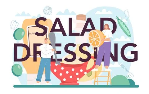 Salad dressing typographic header. Peopple cooking fresh Stock Illustration