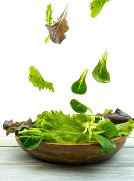 Salad explosion with arugula, beetroot, spinach and sprouts on bright wooden  Stock Photos