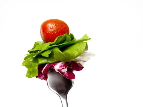 Salad on fork 스톡 사진