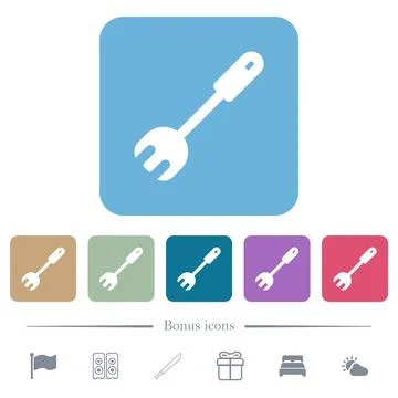Salad fork spatula flat icons on color rounded square backgrounds Illustrazione stock