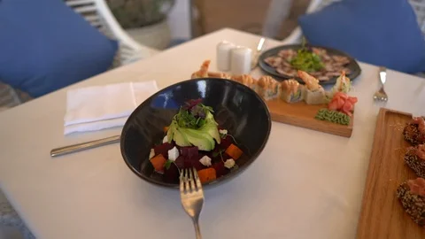 Salad green plate Stock Footage 128442710