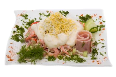 Salad with ham and vegetables Stock Photos