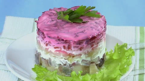 Salad "Herring under a fur coat" Stock Footage 58400331