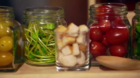 Salad Ingredients in Jars Vídeos de archivo 304786361