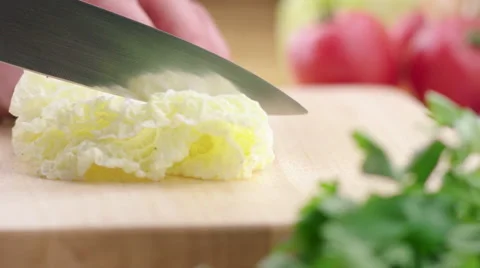 Salad leaf slicing Stock Footage 63840250