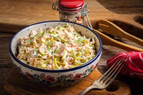 Salad with leek, carrots and apples. Stock Photos
