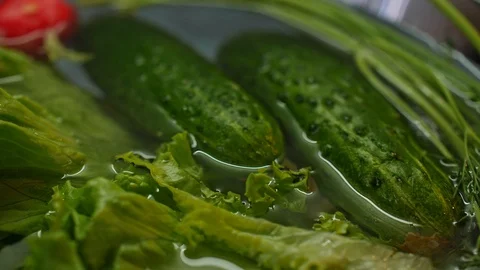 Salad with lettuce and fresh vegetable close up 動画素材 128603632