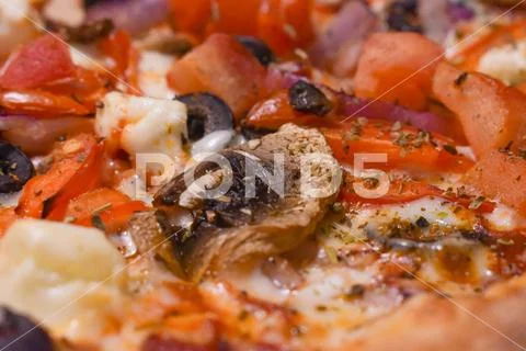 Salad macro fast food pizza cheese sausage food yummy stock french fries Stock Photos