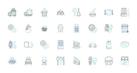 Salad maker linear icons set. Chopper, Slicer, Dicer, Grater, Spinner, Mixer Stock Illustration