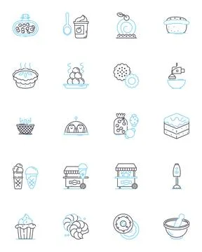 Salad maker linear icons set. Chopper, Slicer, Dicer, Grater, Spinner, Mixer Stock Illustration