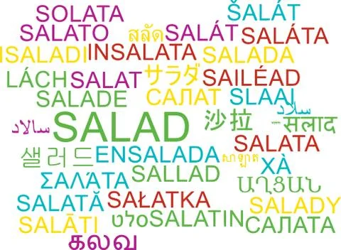 Salad multilanguage wordcloud background concept Illustrazione stock
