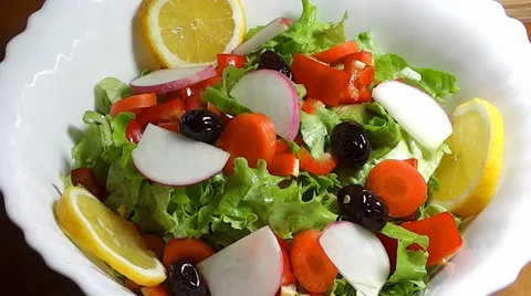 Salad with Olive  Oil Stock Footage 34355539