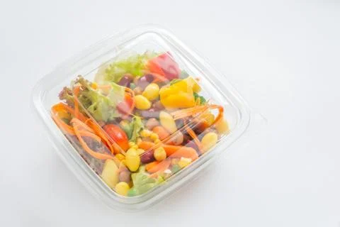 Salad in plastic box 스톡 사진