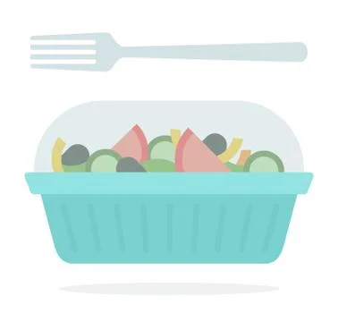 Salad in a plastic container with a fork Stock Illustration