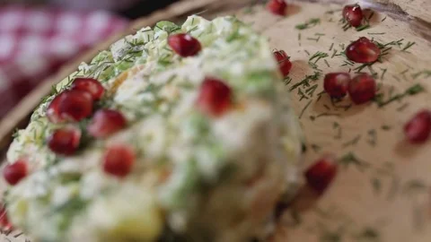 Salad on a plate spinning close-up Stock Footage 73074279