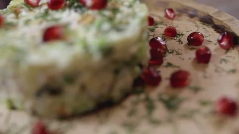 Salad on a plate spinning close-up Video stock 73074509