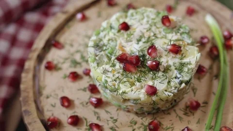 Salad on a plate spinning close-up Video stock 73074816