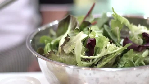Salad Preparation Process. Process of Mixing Fresh Salad Stock Footage 132027570
