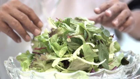 Salad Preparation Process. Process of Mixing Fresh Salad Video stock 132033008