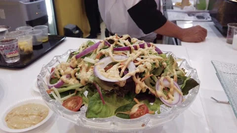 Salad Preparation Process. Process of Mixing Fresh Salad Video stock 132033372