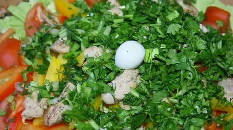 Salad with quail eggs Stock Footage 61126372